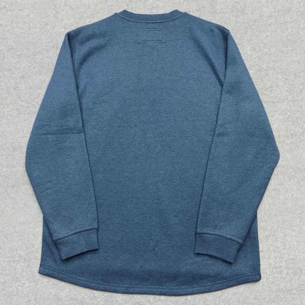 LL Bean Waffle Fleece Henley Mens XL Tall Rangeley Blue Sherpa Lined Sweater NWT
